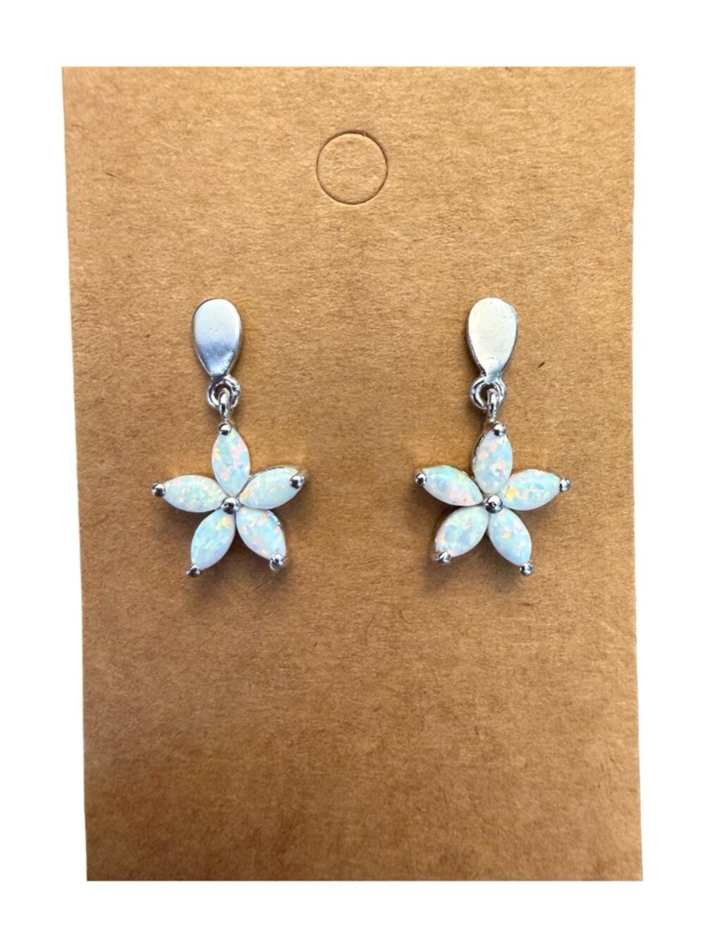 Sterling Silver Lab Opal Flower Dangle Earrings 925 White Opal Floral Gift